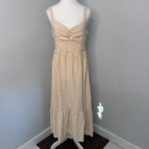 Skies Are Blue Yellow White Striped Smocked Back Tiered Midi Sundress Medium